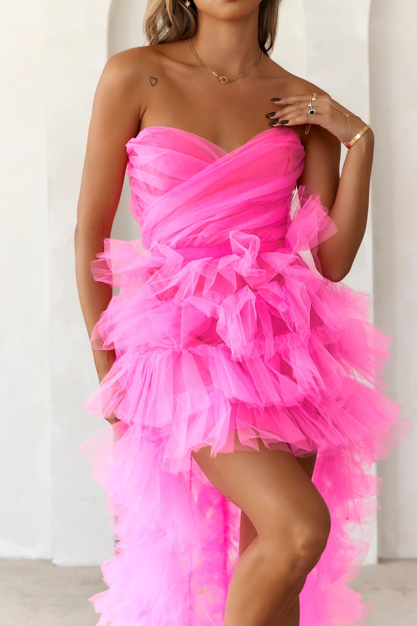 She's The Main Girl High Low Tulle Dress Neon Pink sold by Hello Molly product image thumbnail 3