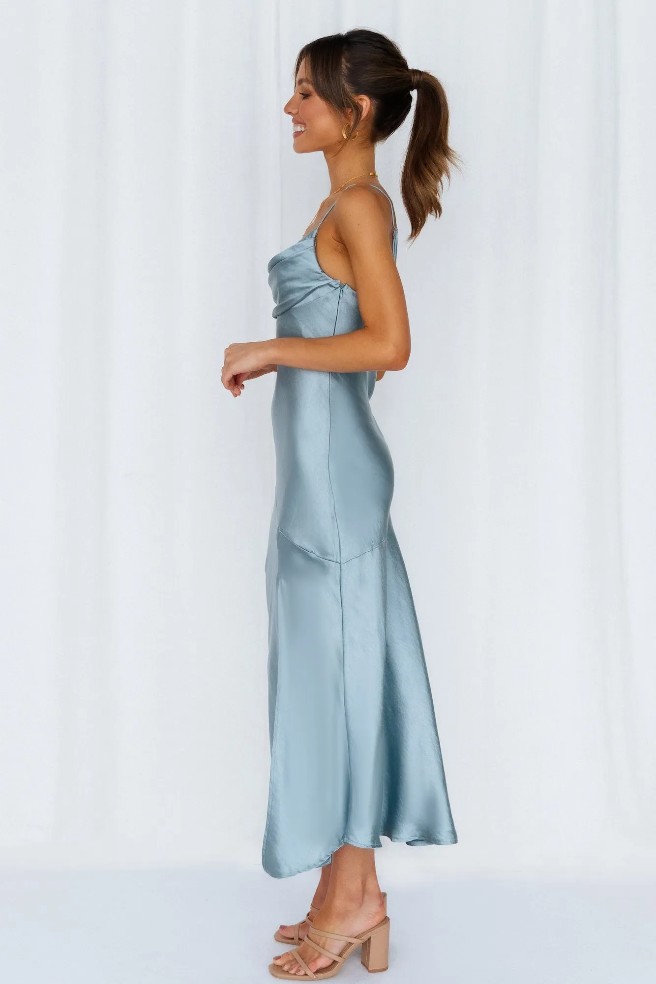 A Little Whisper Satin Midi Dress Blue sold by Hello Molly product image thumbnail 5