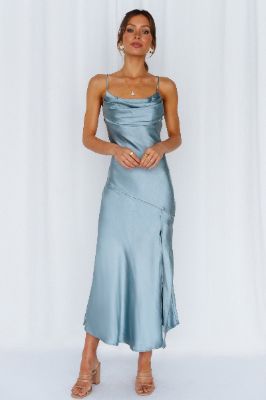 A Little Whisper Satin Midi Dress Sage sold by Hello Molly