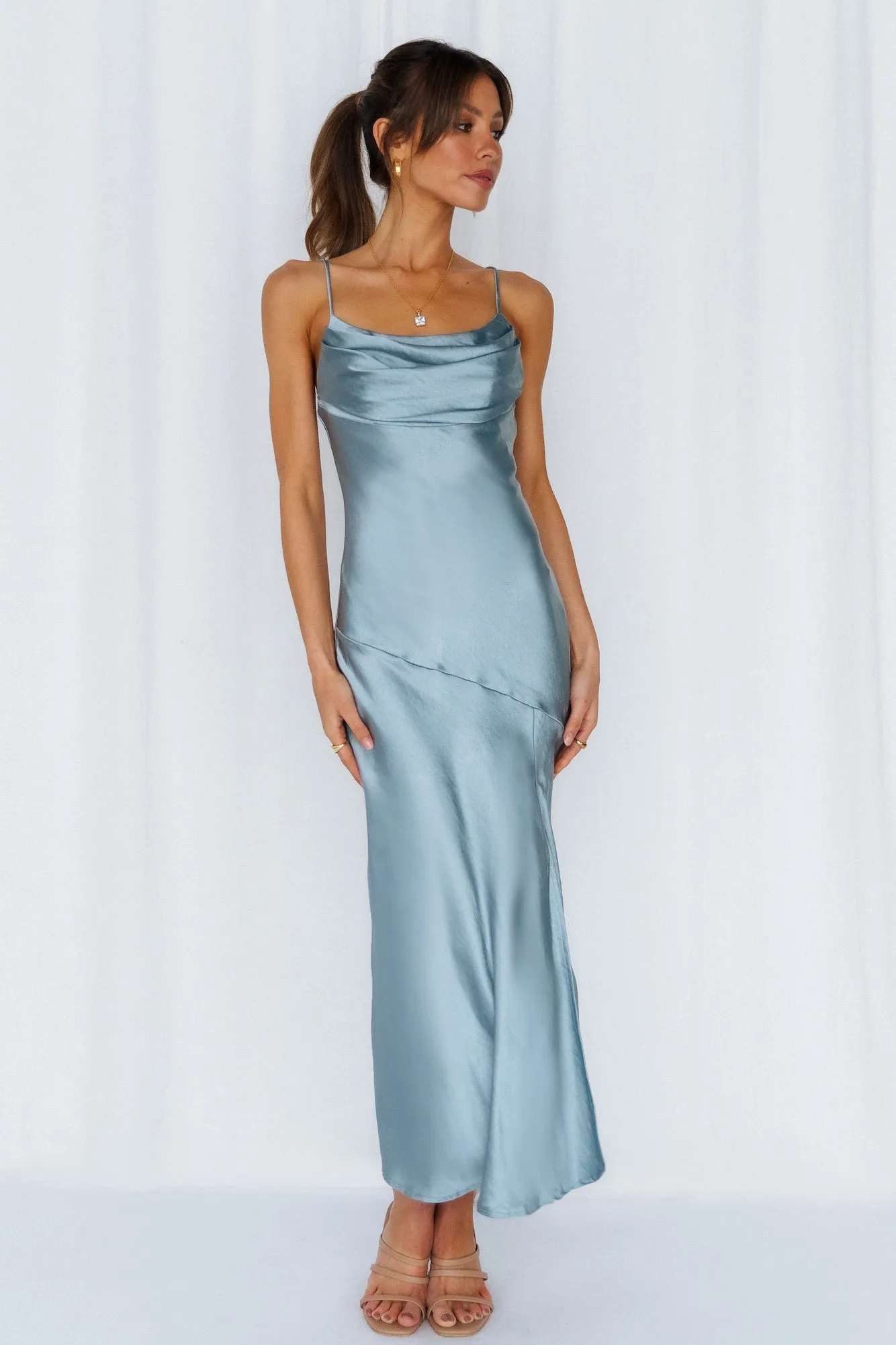 A Little Whisper Satin Midi Dress Blue sold by Hello Molly product image thumbnail 4