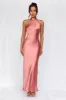 HELLO MOLLY The Cleo Halter Satin Maxi Dress Rose sold by Hello Molly