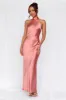 HELLO MOLLY The Cleo Halter Satin Maxi Dress Rose sold by Hello Molly