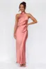 HELLO MOLLY The Cleo Halter Satin Maxi Dress Rose sold by Hello Molly
