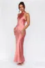 HELLO MOLLY The Cleo Halter Satin Maxi Dress Rose sold by Hello Molly