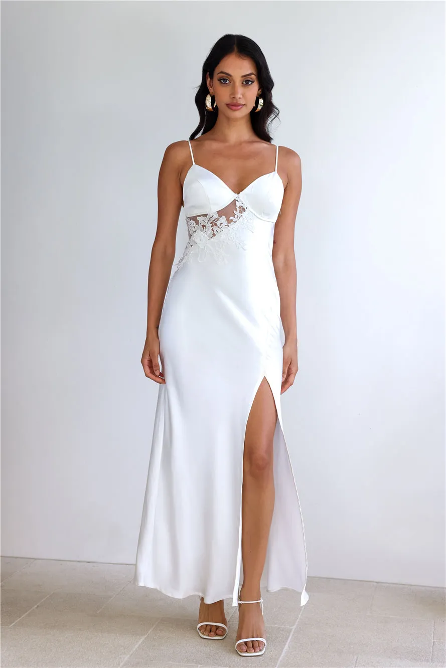 Goddess Of Dawn Satin Maxi Dress White sold by Hello Molly