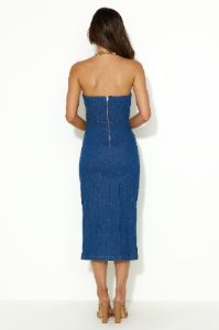 Successful Girl Strapless Midi Dress Denim sold by Hello Molly