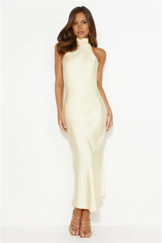 Crystal Glass Satin Maxi Dress Yellow sold by Hello Molly