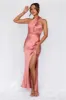 HELLO MOLLY The Adeline Halter Satin Maxi Dress Rose sold by Hello Molly