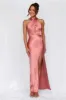 HELLO MOLLY The Adeline Halter Satin Maxi Dress Rose sold by Hello Molly
