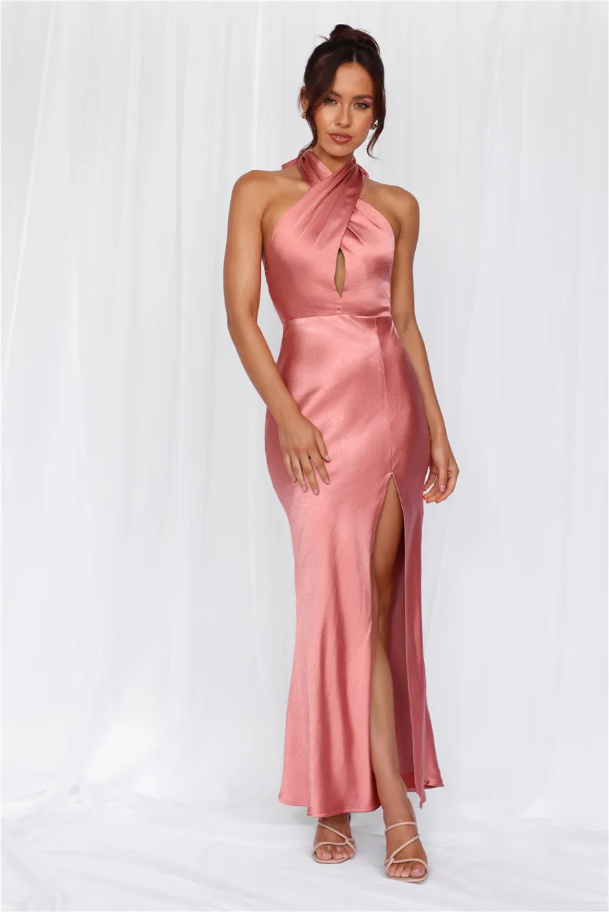 HELLO MOLLY The Adeline Halter Satin Maxi Dress Rose sold by Hello Molly