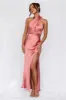 HELLO MOLLY The Adeline Halter Satin Maxi Dress Rose sold by Hello Molly