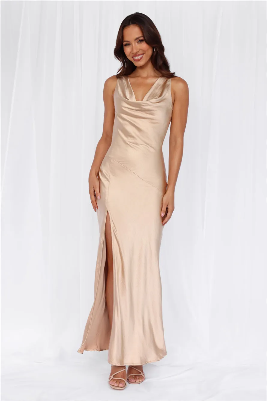 HELLO MOLLY The Loretta Cowl Satin Maxi Dress Champagne sold by Hello Molly product image thumbnail 4