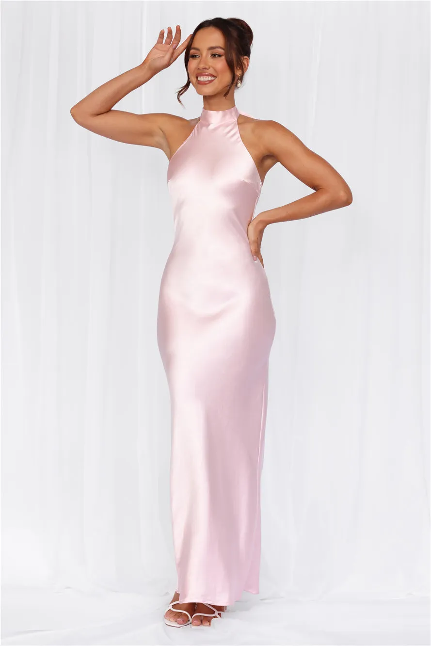 HELLO MOLLY The Cleo Halter Satin Maxi Dress Pink sold by Hello Molly product image thumbnail 2