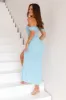 Pretty Purpose Off Shoulder Mesh Maxi Dress Blue sold by Hello Molly