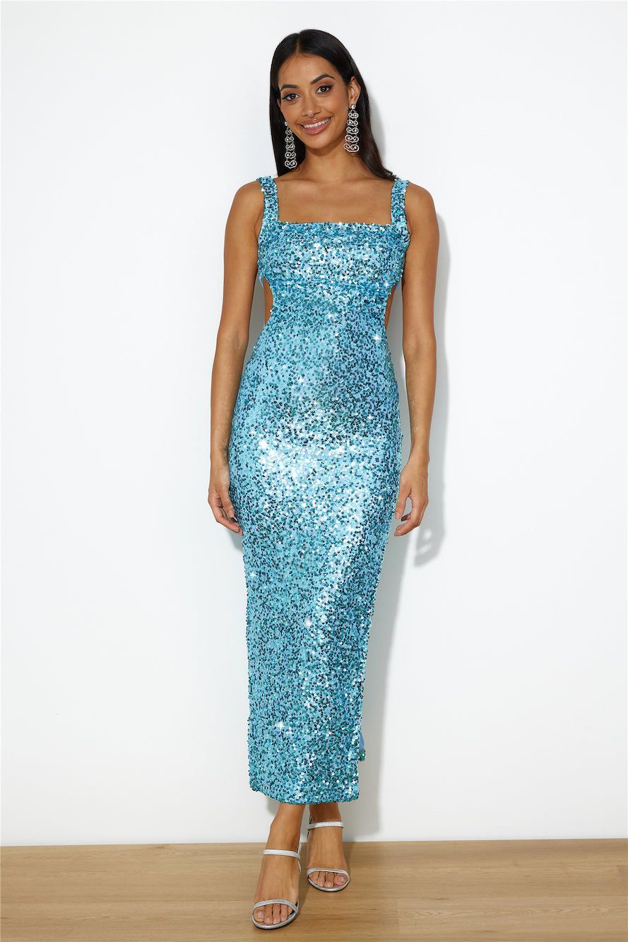 Bright Glimmer Sequin Midi Dress Blue sold by Hello Molly product image thumbnail 3