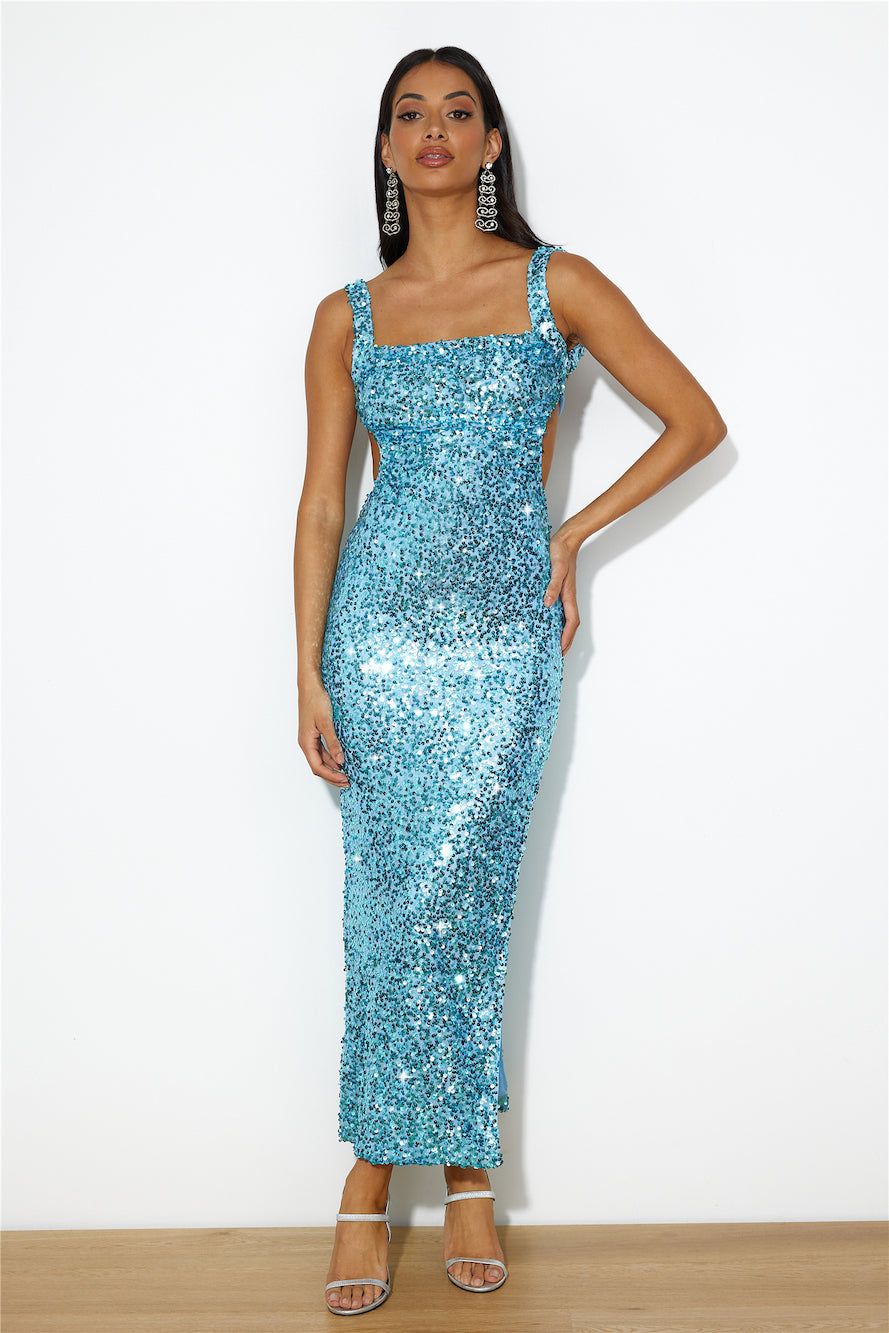 Bright Glimmer Sequin Midi Dress Blue sold by Hello Molly