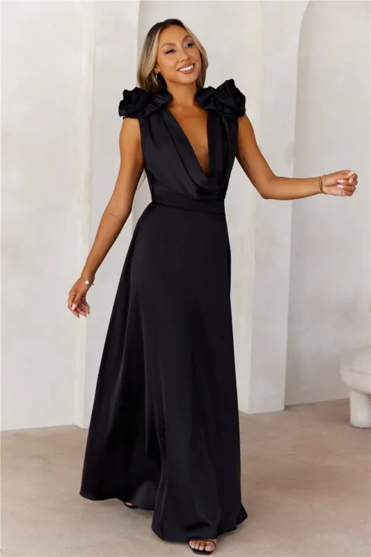 Romance In Roses Maxi Dress Black sold by Hello Molly