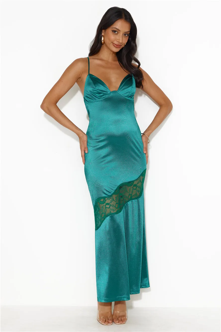 Formal Retreat Satin Maxi Dress Forest Green sold by Hello Molly product image thumbnail 2