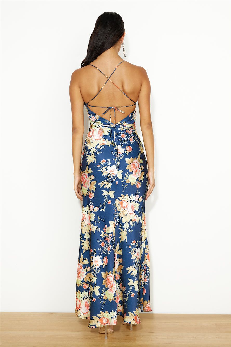 Blooming Passions Satin Maxi Dress Navy sold by Hello Molly product image thumbnail 5
