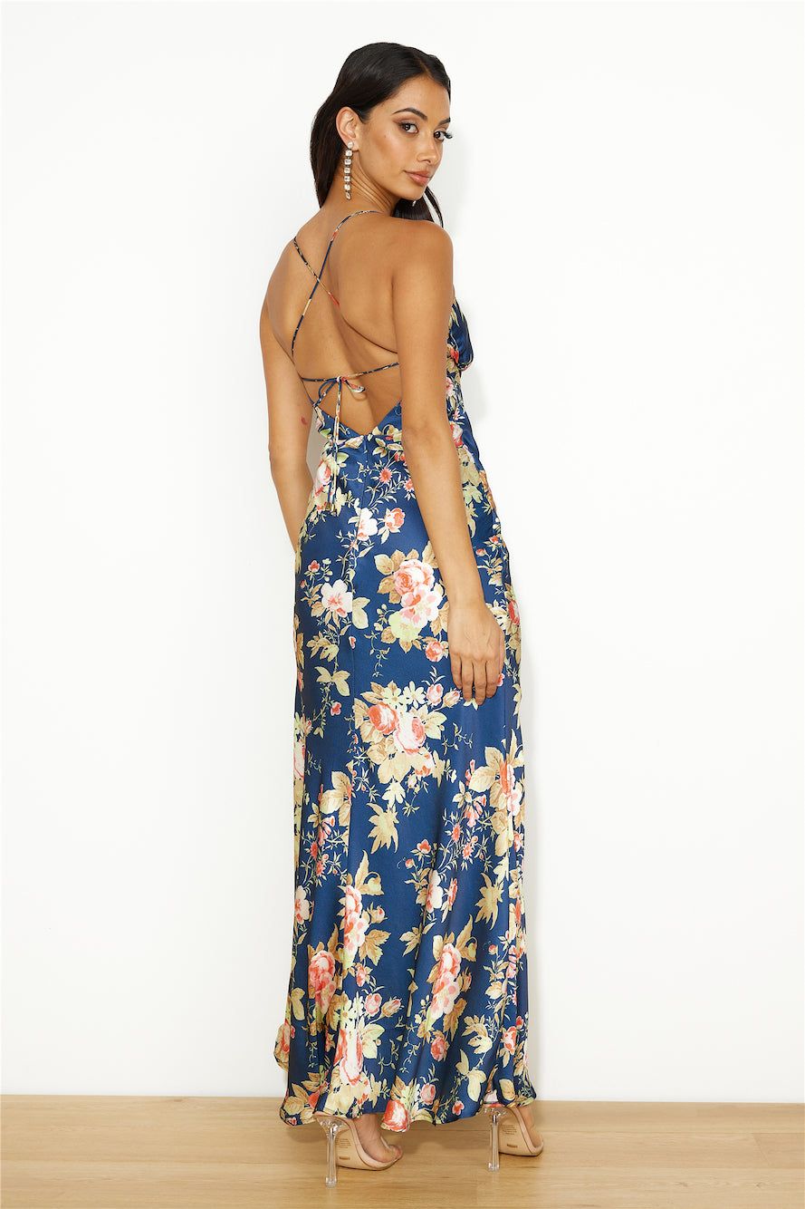 Blooming Passions Satin Maxi Dress Navy sold by Hello Molly product image thumbnail 4
