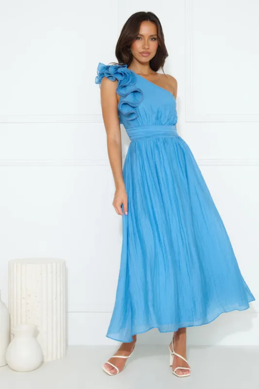 Find Out One Shoulder Midi Dress Blue sold by Hello Molly
