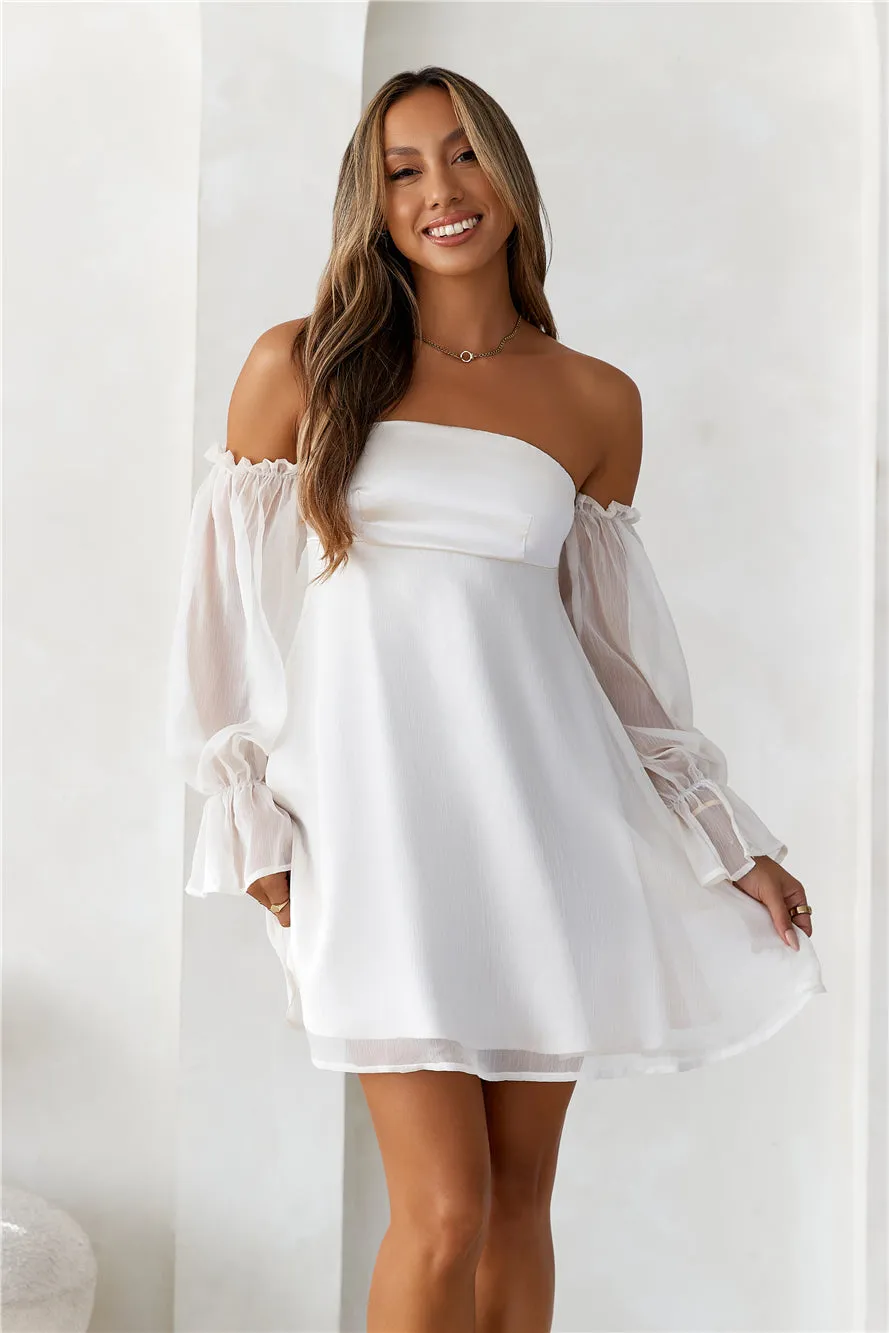 HELLO MOLLY Delicate Soul Off Shoulder Mini Dress Beige sold by Hello Molly