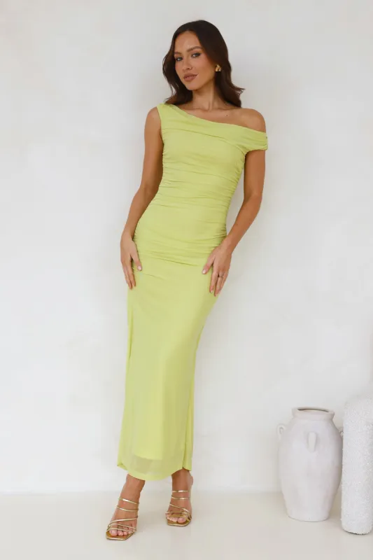 Old Love Off Shoulder Maxi Dress Lime sold by Hello Molly