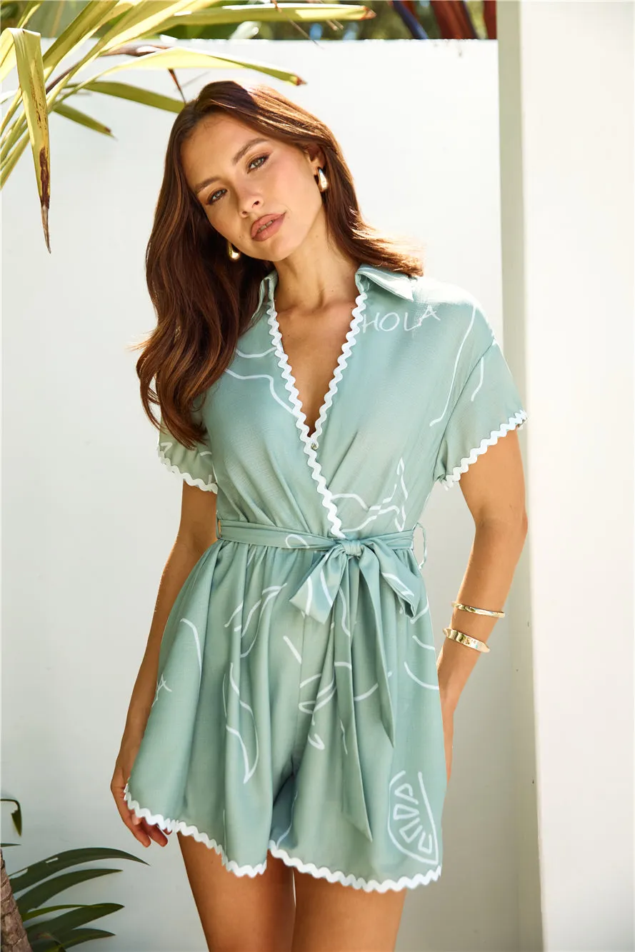 Birds Chirping Romper Sage sold by Hello Molly product image thumbnail 4