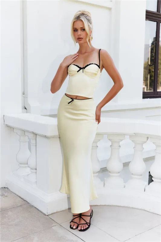 Enchanting Muse Satin Maxi Skirt Yellow sold by Hello Molly