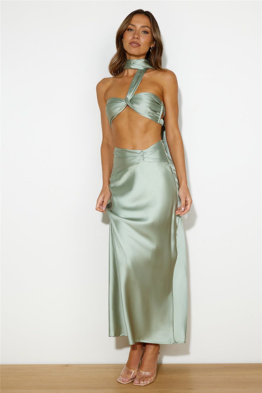 Ideal Vision Satin Maxi Skirt Sage sold by Hello Molly product image thumbnail 3