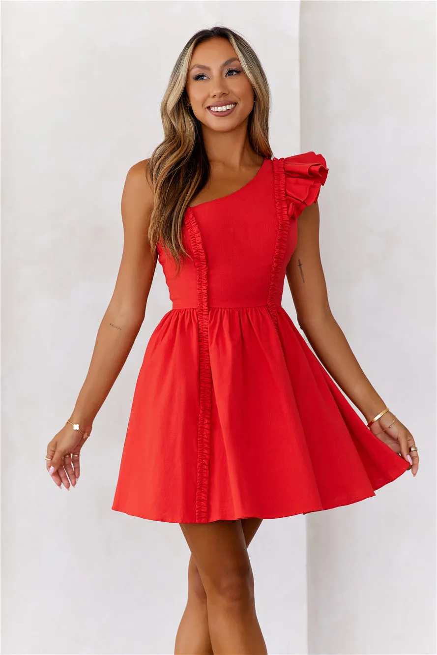 Dress For Success One Shoulder Mini Dress Red sold by Hello Molly