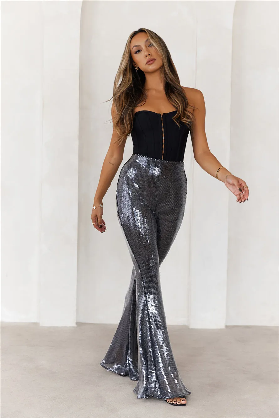 Grooving Sequin Wide Leg Pants Black sold by Hello Molly