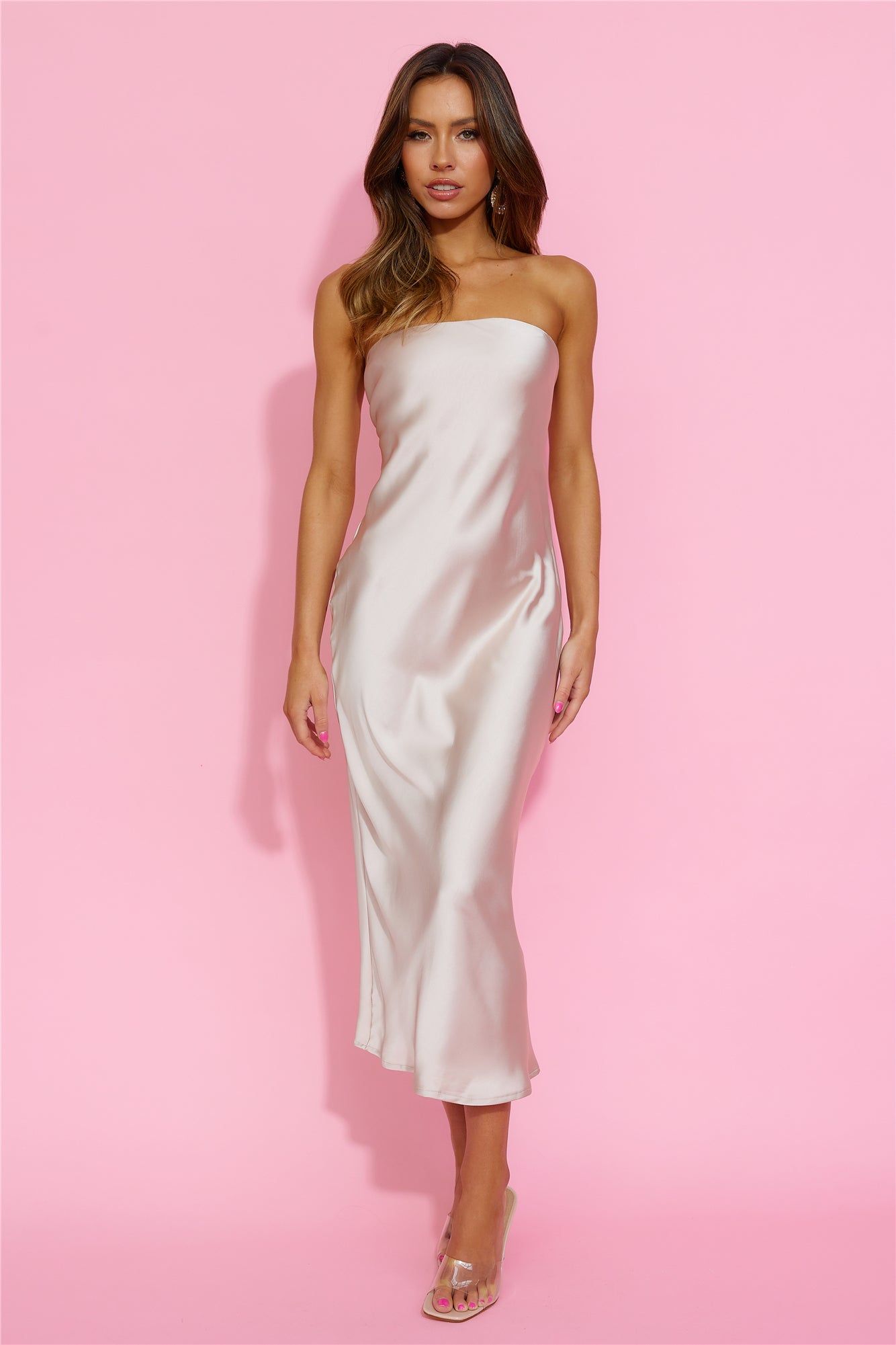 Envious Lies Satin Midi Dress Champagne sold by Hello Molly product image thumbnail 2