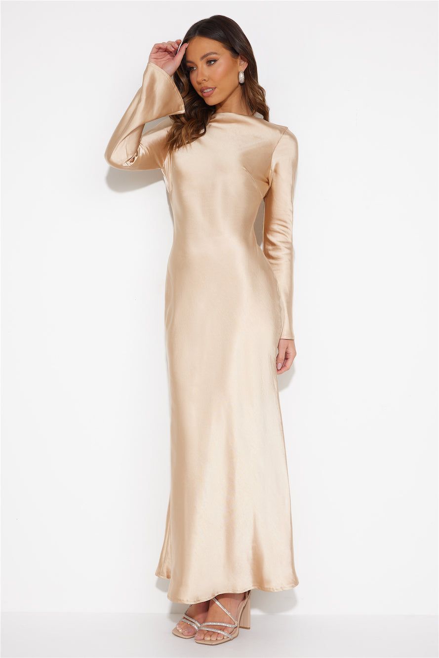 Royal Wedding Satin Maxi Dress Champagne sold by Hello Molly product image thumbnail 2