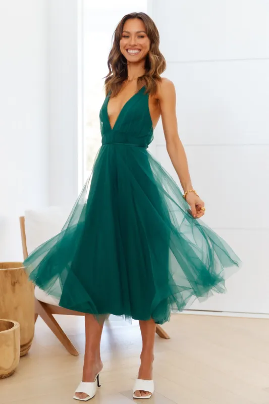 Summer Cinderella Midi Dress Forest Green sold by Hello Molly