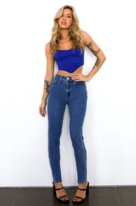 HELLO MOLLY DNM High Rise Skinny Leg Denim Jeans Dark Blue sold by Hello Molly