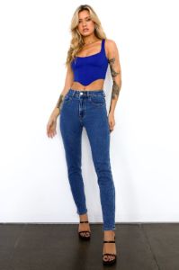 HELLO MOLLY DNM High Rise Skinny Leg Denim Jeans Dark Blue sold by Hello Molly