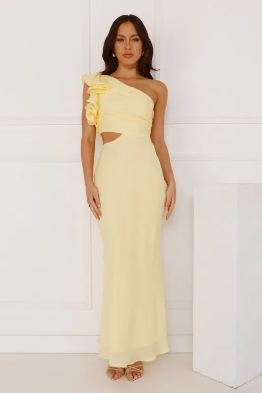 In These Moments One Shoulder Maxi Dress Yellow sold by Hello Molly