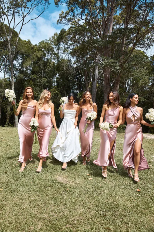 HELLO MOLLY The Adeline Halter Satin Maxi Dress Dusty Pink sold by Hello Molly