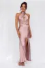 HELLO MOLLY The Adeline Halter Satin Maxi Dress Dusty Pink sold by Hello Molly