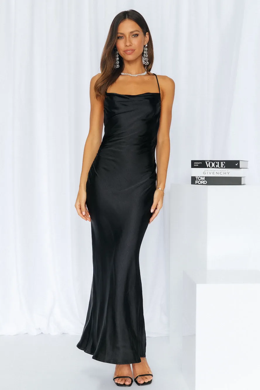 Kissin All Night Satin Maxi Dress Black sold by Hello Molly