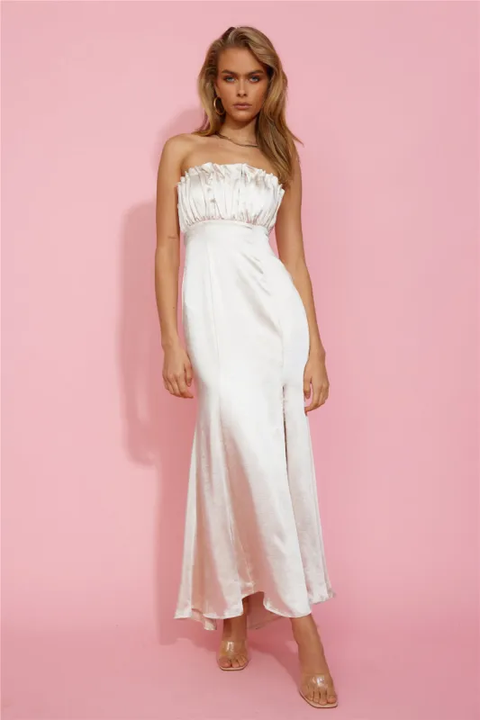 Own The Dance Satin Midi Dress Champagne sold by Hello Molly