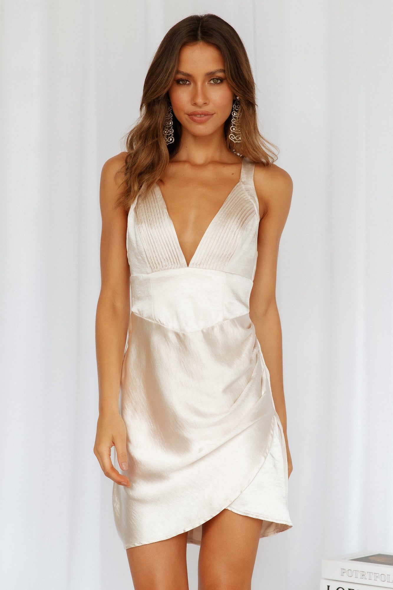 Rosebud Satin Dress Champagne sold by Hello Molly