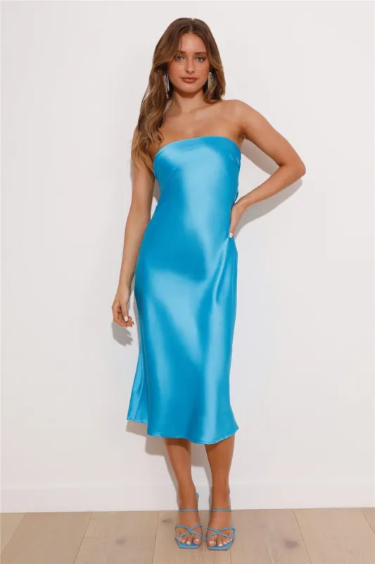 Secret To Share Satin Midi Dress Blue sold by Hello Molly