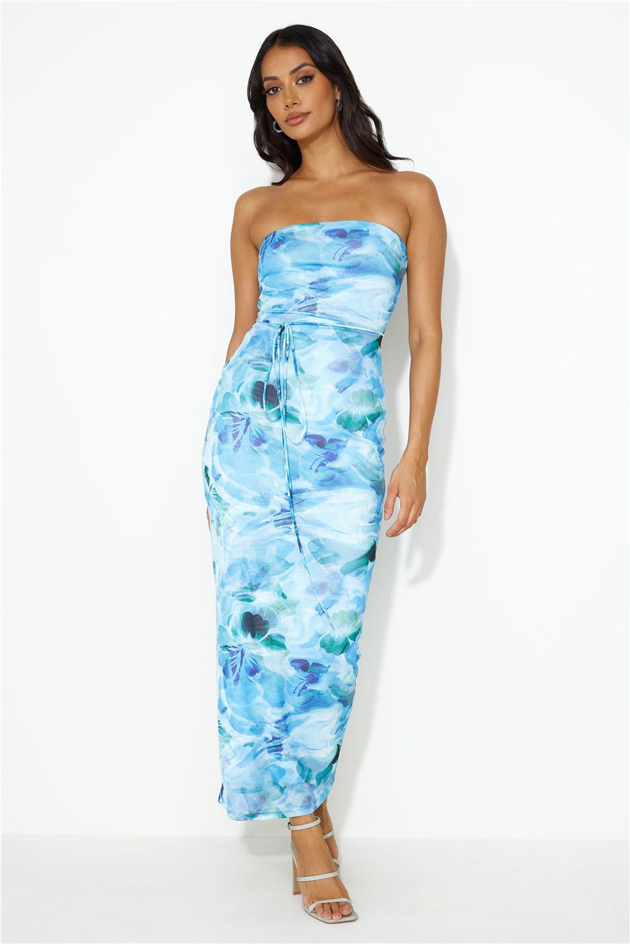 Reflect In The Mirror Mesh Midi Dress Blue sold by Hello Molly