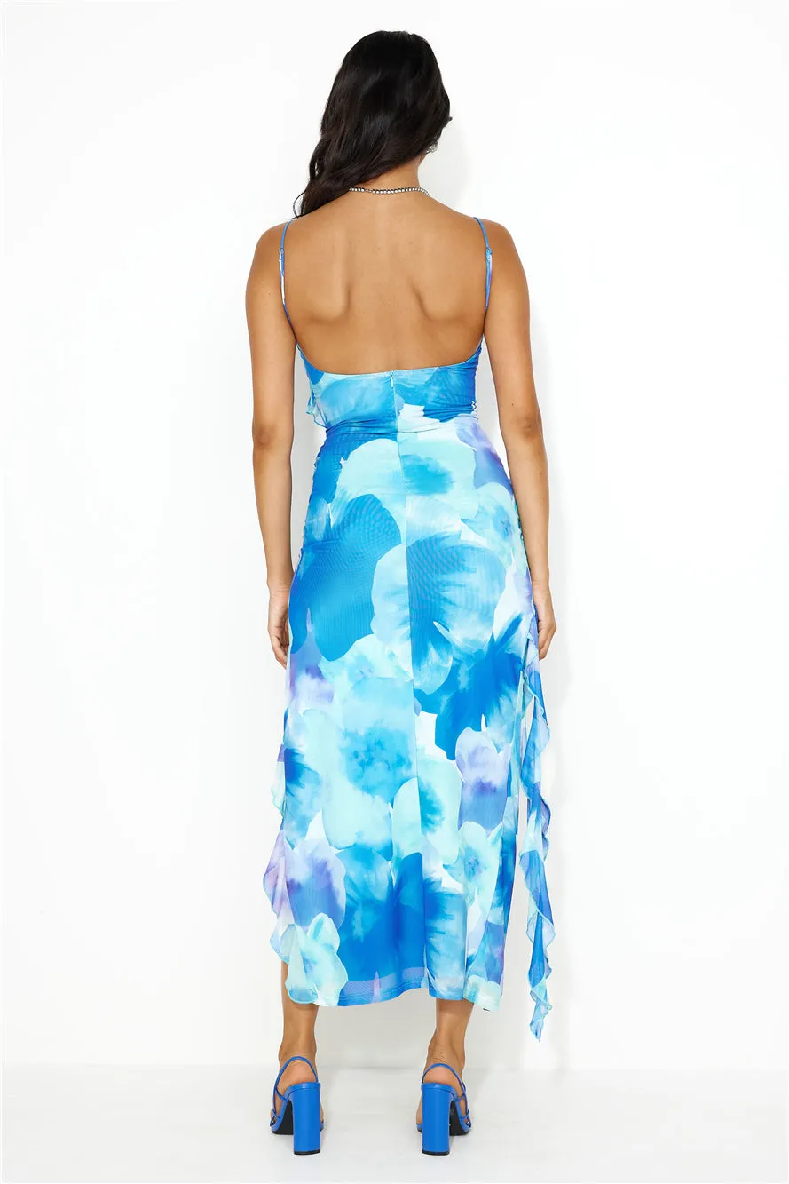 Glad We Met Mesh Frills Maxi Dress Blue sold by Hello Molly product image thumbnail 5