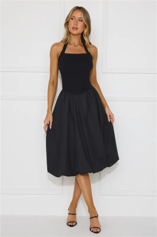Rising Stars Halter Bubble Midi Dress Black sold by Hello Molly