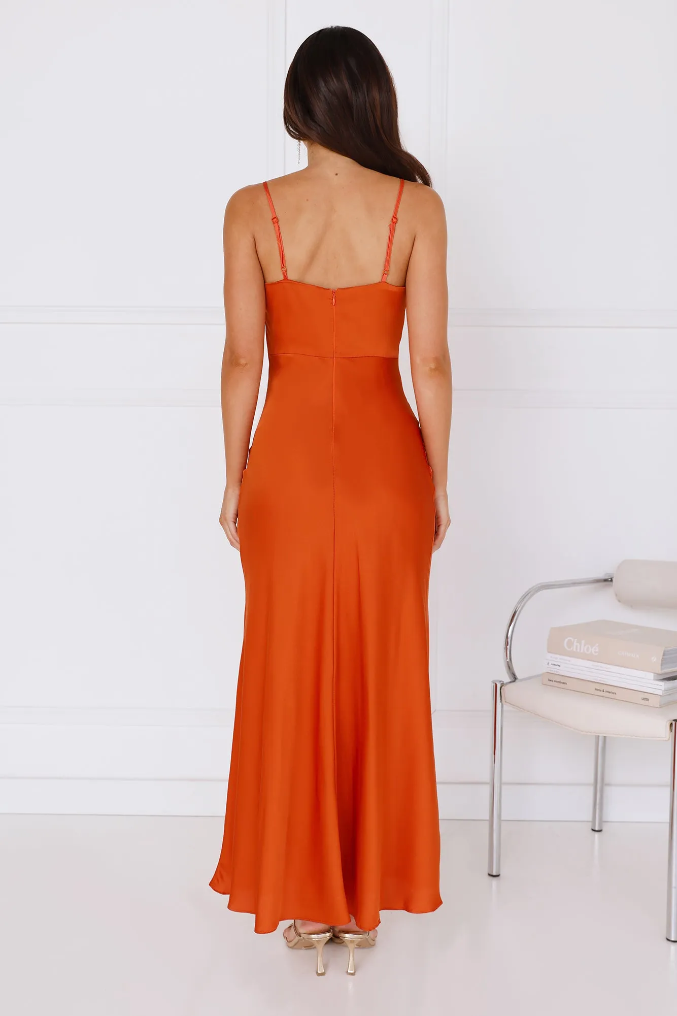 Sunburst Citrus Satin Maxi Dress Orange sold by Hello Molly product image thumbnail 4