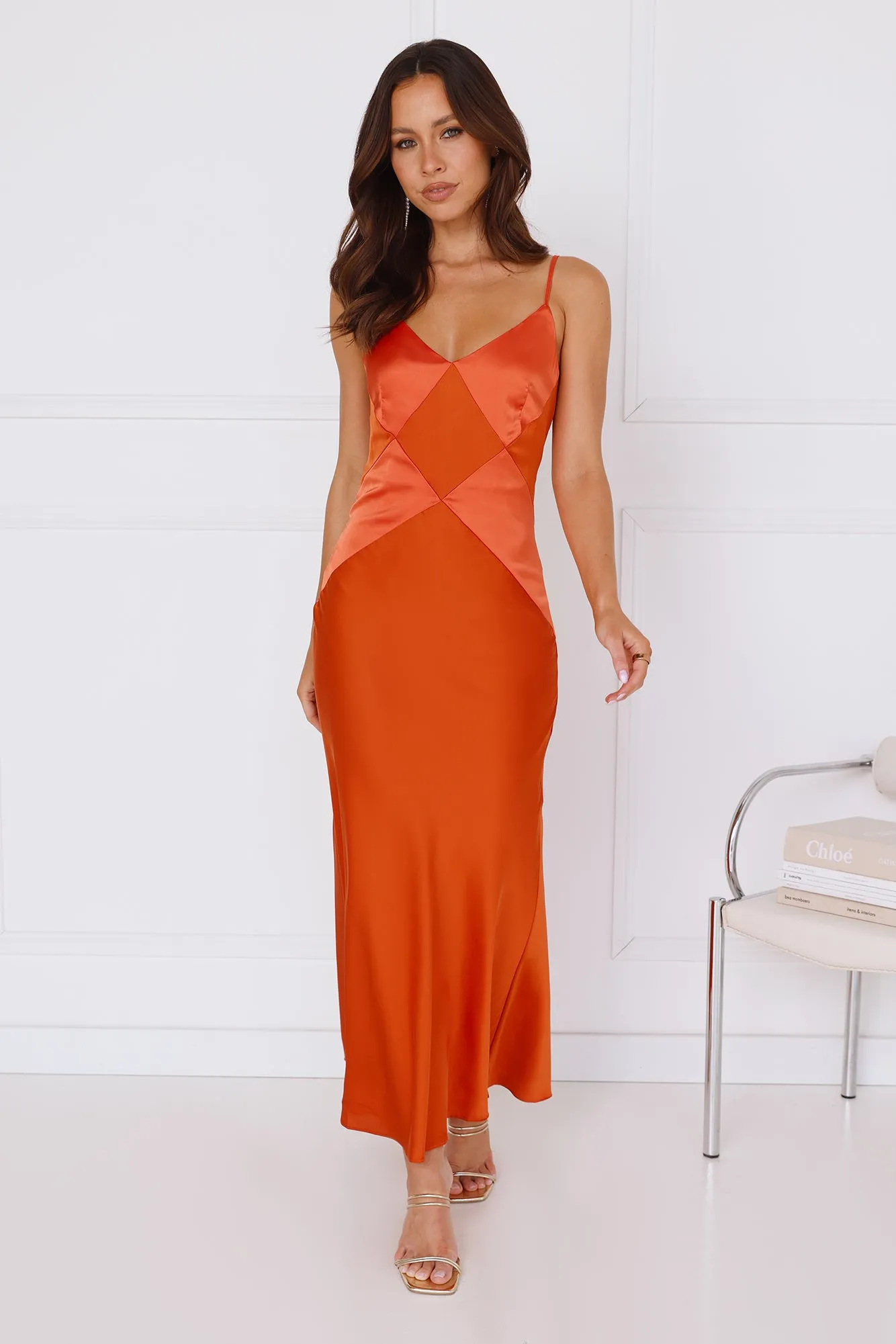 Sunburst Citrus Satin Maxi Dress Orange sold by Hello Molly product image thumbnail 2