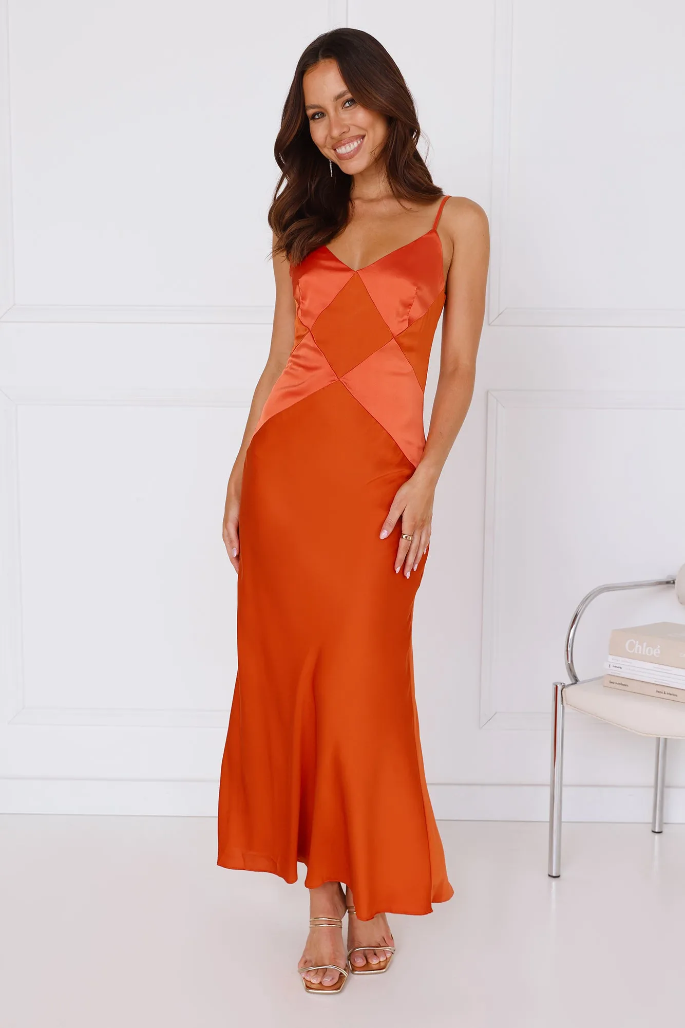 Sunburst Citrus Satin Maxi Dress Orange sold by Hello Molly product image thumbnail 3